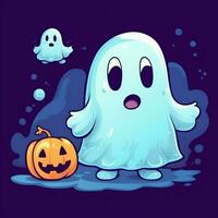 A funny ghosts on halloween celebration in a cemetery at night in cute cartoon style. Halloween by AI generated photo