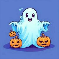 A funny ghosts on halloween celebration in a cemetery at night in cute cartoon style. Halloween by AI generated photo