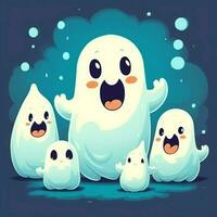 A funny ghosts on halloween celebration in a cemetery at night in cute cartoon style. Halloween by AI generated photo