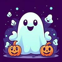 A funny ghosts on halloween celebration in a cemetery at night in cute cartoon style. Halloween by AI generated photo