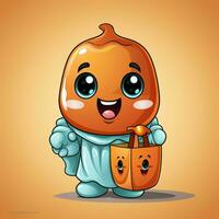 A funny ghosts on halloween celebration in a cemetery at night in cute cartoon style. Halloween by AI generated photo