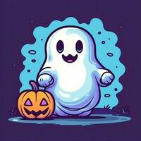 A funny ghosts on halloween celebration in a cemetery at night in cute cartoon style. Halloween by AI generated photo