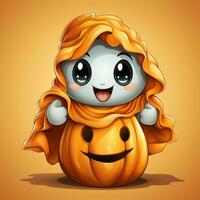 A funny ghosts on halloween celebration in a cemetery at night in cute cartoon style. Halloween by AI generated photo