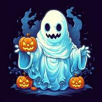 A funny ghosts on halloween celebration in a cemetery at night in cute cartoon style. Halloween by AI generated photo