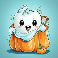 A funny ghosts on halloween celebration in a cemetery at night in cute cartoon style. Halloween by AI generated photo