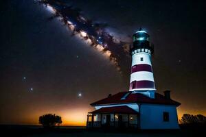 the milky way over the lighthouse. AI-Generated photo