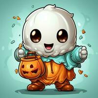 A funny ghosts on halloween celebration in a cemetery at night in cute cartoon style. Halloween by AI generated photo