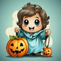 A funny ghosts on halloween celebration in a cemetery at night in cute cartoon style. Halloween by AI generated photo
