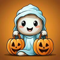 A funny ghosts on halloween celebration in a cemetery at night in cute cartoon style. Halloween by AI generated photo