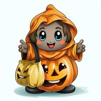 A funny ghosts on halloween celebration in a cemetery at night in cute cartoon style. Halloween by AI generated photo