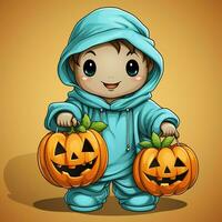 A funny ghosts on halloween celebration in a cemetery at night in cute cartoon style. Halloween by AI generated photo