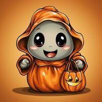 A funny ghosts on halloween celebration in a cemetery at night in cute cartoon style. Halloween by AI generated photo