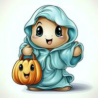 A funny ghosts on halloween celebration in a cemetery at night in cute cartoon style. Halloween by AI generated photo