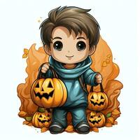 A funny ghosts on halloween celebration in a cemetery at night in cute cartoon style. Halloween by AI generated photo