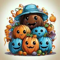 A funny ghosts on halloween celebration in a cemetery at night in cute cartoon style. Halloween by AI generated photo