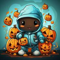 A funny ghosts on halloween celebration in a cemetery at night in cute cartoon style. Halloween by AI generated photo