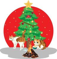 Navidad ilustración con gatos y fuego vector