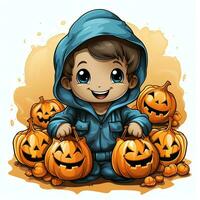 A funny ghosts on halloween celebration in a cemetery at night in cute cartoon style. Halloween by AI generated photo