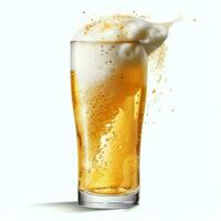 A glass of cold fresh beer with cap of foam. Splash of foam with tasty american beer. Beer day concept by AI Generated photo