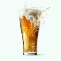 A glass of cold fresh beer with cap of foam. Splash of foam with tasty american beer. Beer day concept by AI Generated photo