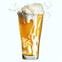 A glass of cold fresh beer with cap of foam. Splash of foam with tasty american beer. Beer day concept by AI Generated photo