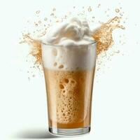 A glass of cold fresh beer with cap of foam. Splash of foam with tasty american beer. Beer day concept by AI Generated photo