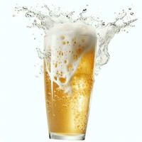 A glass of cold fresh beer with cap of foam. Splash of foam with tasty american beer. Beer day concept by AI Generated photo