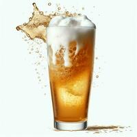 A glass of cold fresh beer with cap of foam. Splash of foam with tasty american beer. Beer day concept by AI Generated photo