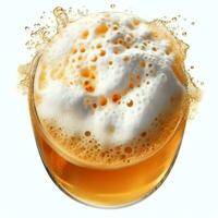 A glass of cold fresh beer with cap of foam. Splash of foam with tasty american beer. Beer day concept by AI Generated photo