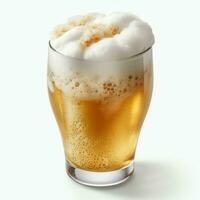 A glass of cold fresh beer with cap of foam. Splash of foam with tasty american beer. Beer day concept by AI Generated photo