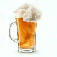 A glass of cold fresh beer with cap of foam. Splash of foam with tasty american beer. Beer day concept by AI Generated photo