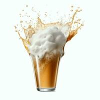 A glass of cold fresh beer with cap of foam. Splash of foam with tasty american beer. Beer day concept by AI Generated photo