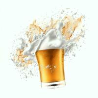 A glass of cold fresh beer with cap of foam. Splash of foam with tasty american beer. Beer day concept by AI Generated photo