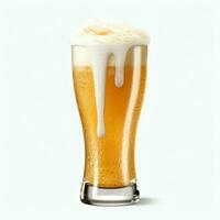 A glass of cold fresh beer with cap of foam. Splash of foam with tasty american beer. Beer day concept by AI Generated photo