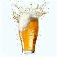 A glass of cold fresh beer with cap of foam. Splash of foam with tasty american beer. Beer day concept by AI Generated photo