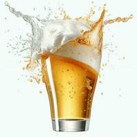 A glass of cold fresh beer with cap of foam. Splash of foam with tasty american beer. Beer day concept by AI Generated photo