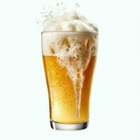 A glass of cold fresh beer with cap of foam. Splash of foam with tasty american beer. Beer day concept by AI Generated photo