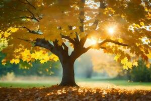 otoño árbol con Dom brillante mediante hojas. generado por ai foto