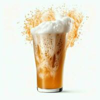 A glass of cold fresh beer with cap of foam. Splash of foam with tasty american beer. Beer day concept by AI Generated photo