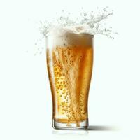 A glass of cold fresh beer with cap of foam. Splash of foam with tasty american beer. Beer day concept by AI Generated photo