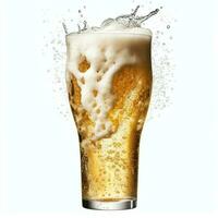 A glass of cold fresh beer with cap of foam. Splash of foam with tasty american beer. Beer day concept by AI Generated photo