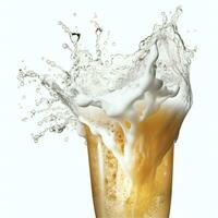 A glass of cold fresh beer with cap of foam. Splash of foam with tasty american beer. Beer day concept by AI Generated photo