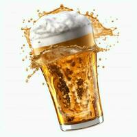 A glass of cold fresh beer with cap of foam. Splash of foam with tasty american beer. Beer day concept by AI Generated photo