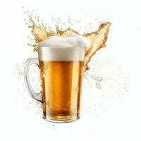 A glass of cold fresh beer with cap of foam. Splash of foam with tasty american beer. Beer day concept by AI Generated photo