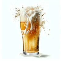 A glass of cold fresh beer with cap of foam. Splash of foam with tasty american beer. Beer day concept by AI Generated photo