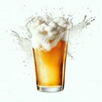 A glass of cold fresh beer with cap of foam. Splash of foam with tasty american beer. Beer day concept by AI Generated photo