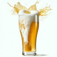 A glass of cold fresh beer with cap of foam. Splash of foam with tasty american beer. Beer day concept by AI Generated photo