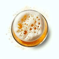 A glass of cold fresh beer with cap of foam. Splash of foam with tasty american beer. Beer day concept by AI Generated photo