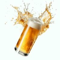 A glass of cold fresh beer with cap of foam. Splash of foam with tasty american beer. Beer day concept by AI Generated photo