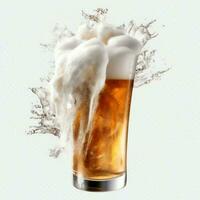 A glass of cold fresh beer with cap of foam. Splash of foam with tasty american beer. Beer day concept by AI Generated photo